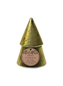 Ароматна соева свещ Падивакс, Кипарис и Ела с капак - Златно "стъпаловидно дърво-елха"